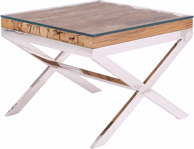 Fifty Five South Kerala Natural Rustic Square End Table with Cross Base in Brown – 1