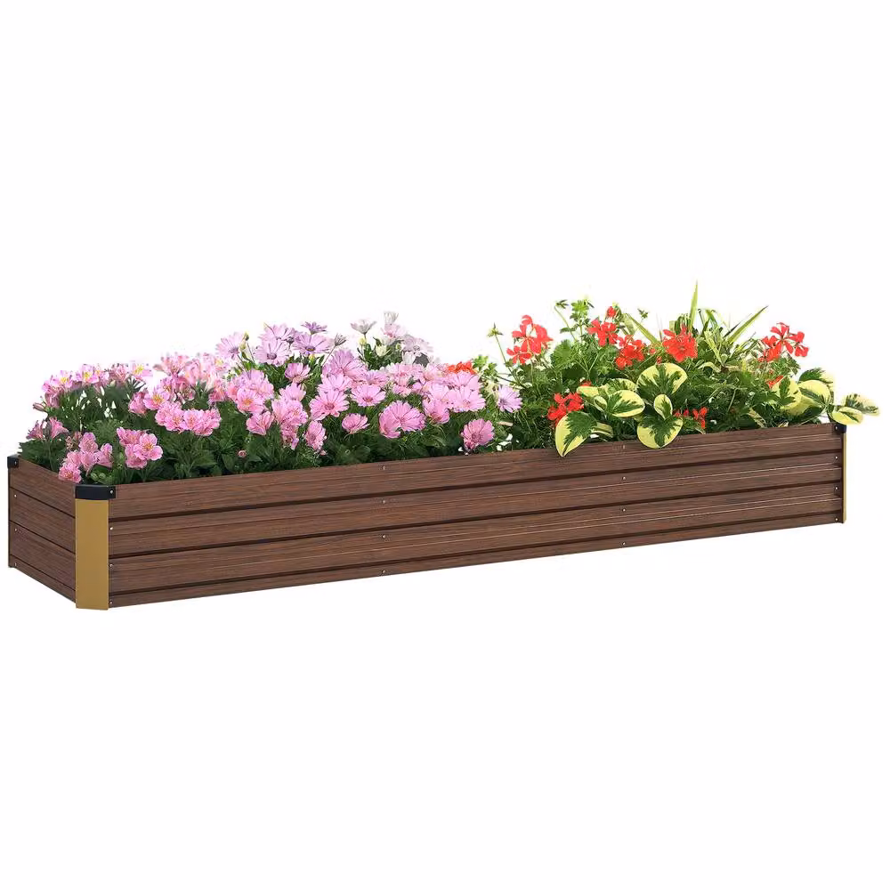 OUTSUNNY Galvanised Steel Raised Bed Garden Planter in Dark Brown, W: 60 cm, D: 60 cm, H: 30 cm – 2
