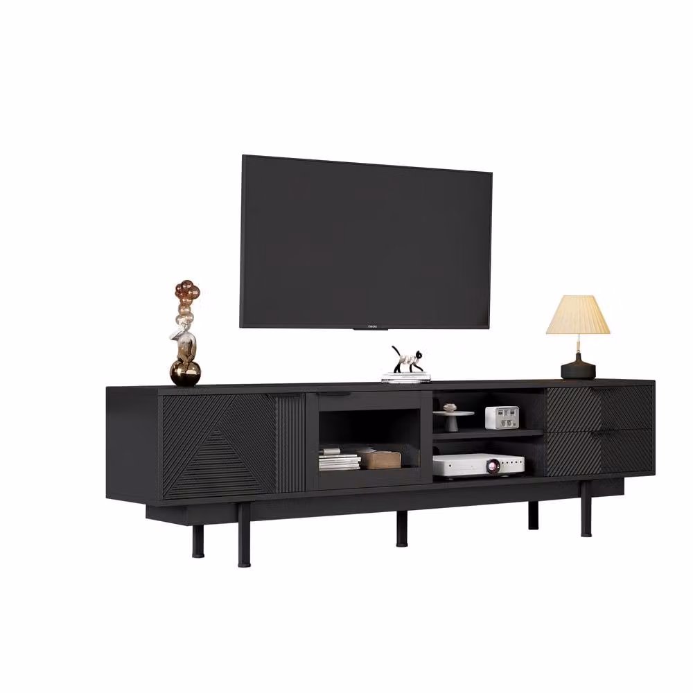 BTM Minimalist Black Matt TV Cabinet with Two Doors and Two Drawers W: 200 cm, D: 40 cm, H: 50.5 cm – 3
