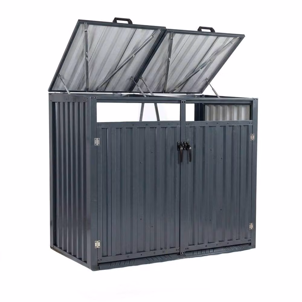 Nicoman Outdoor Metal Double Wheelie Bin Storage Shed in Anthracite Grey – 2