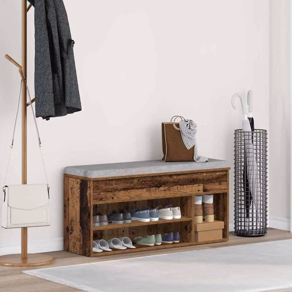 Berkfield Home Shoe Bench in Old Wood Brown, W/D/H: 102 x 30.5 x 45 cm – 3