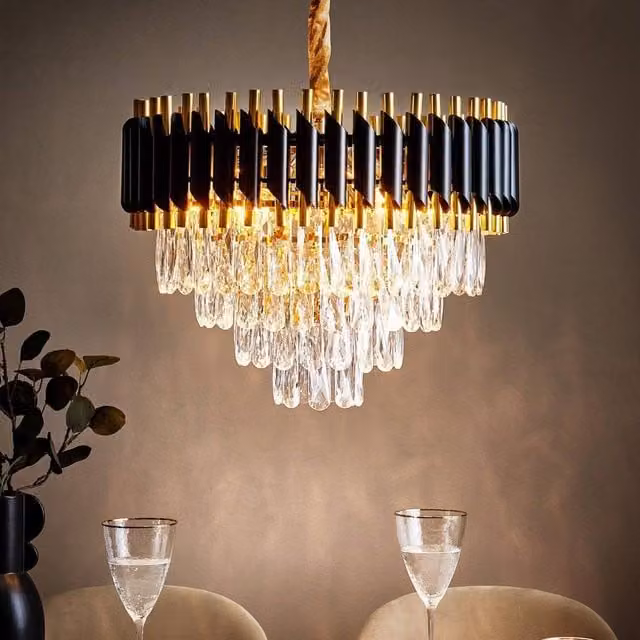 Wyld and Coco Glamour Crystal Pendant Light in Gold and Black Metal