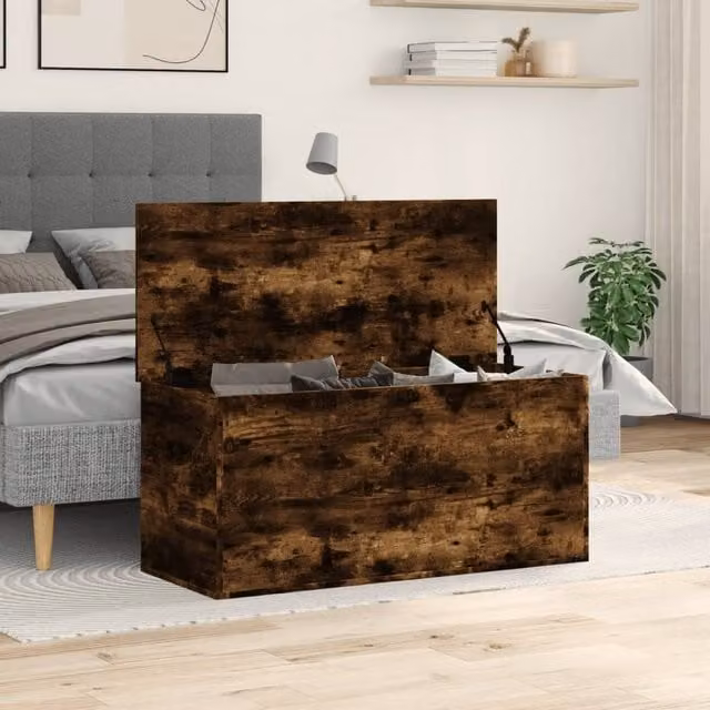 Berkfield Home Smoked Oak Storage Box in Brown, W/D/H: 100 x 42 x 46 cm – 1