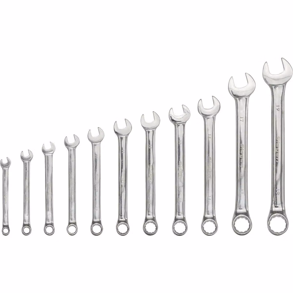 Loops 11pc Slim Handled Combination Spanner Set, 12 Point Metric Ring Open End Head, Chrome Vanadium Steel, Silver and Multicolour – 3