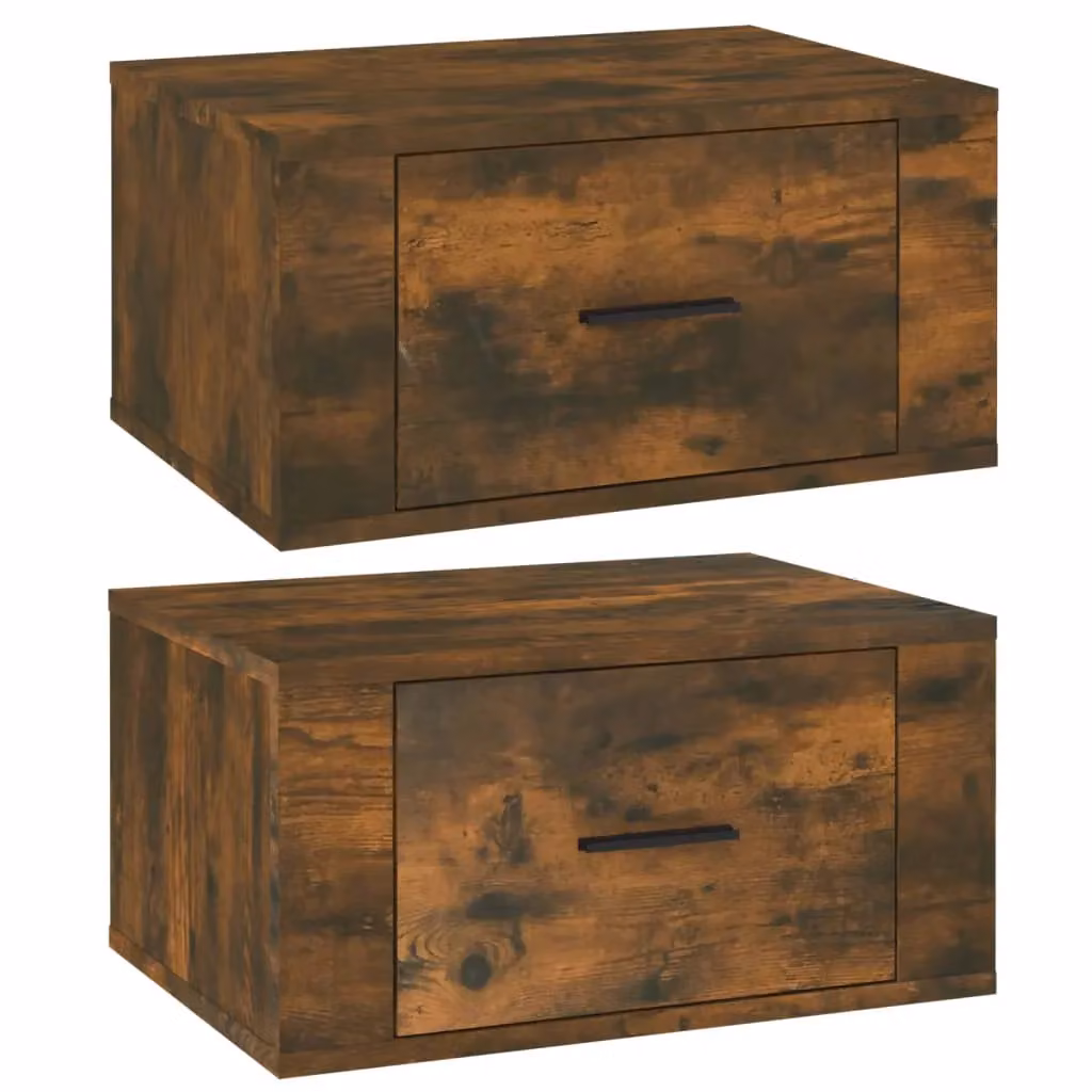 Berkfield Home Set of 2 Wall-mounted Bedside Cabinets in Smoked Oak Brown, W: 50 cm, D: 36 cm, H: 25 cm – 2