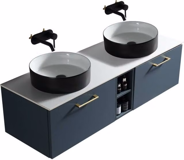 Bathroom Kingdom Piatta Midnight Wall Hung Basin Vanity in Blue