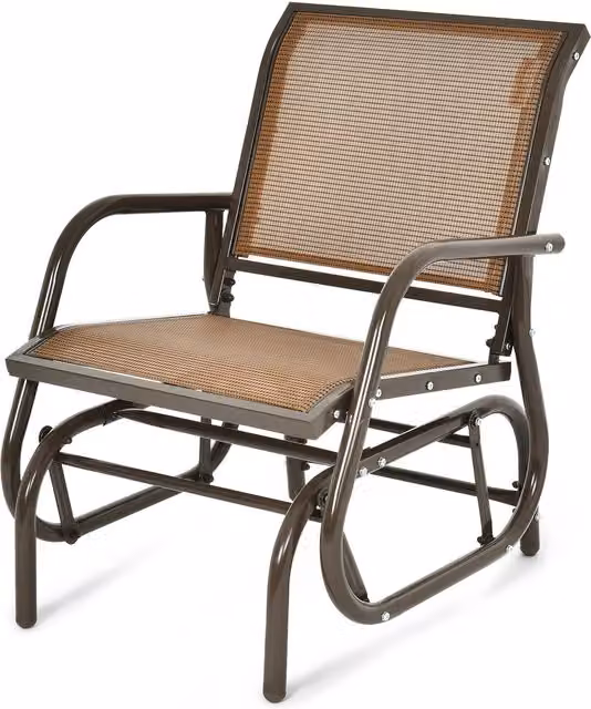 Costway Brown Fabric Swing Glider Rocking Chair with Armrests