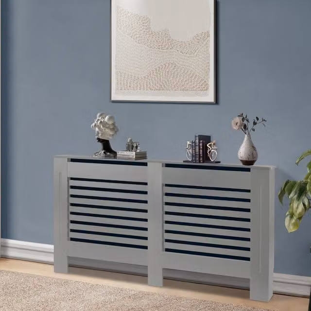 Groundlevel Wooden Radiator Cover in Grey, Width: 152 cm
