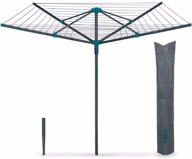Tower 40m Rotary Airer with Spike in Grey Coated Steel