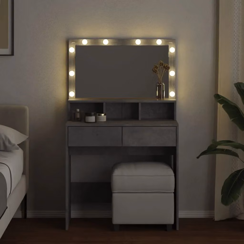 Berkfield Home Dressing Table with Hollywood LED in Matt Concrete Grey, W: 80 cm, D: 41 cm, H: 134.5 cm – 3