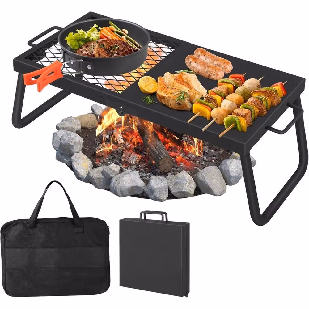 VOGREX Portable Adjustable Alloy Steel Charcoal Grill Fire Pit Grate, Black, W: 57 cm, D: 28 cm – 3