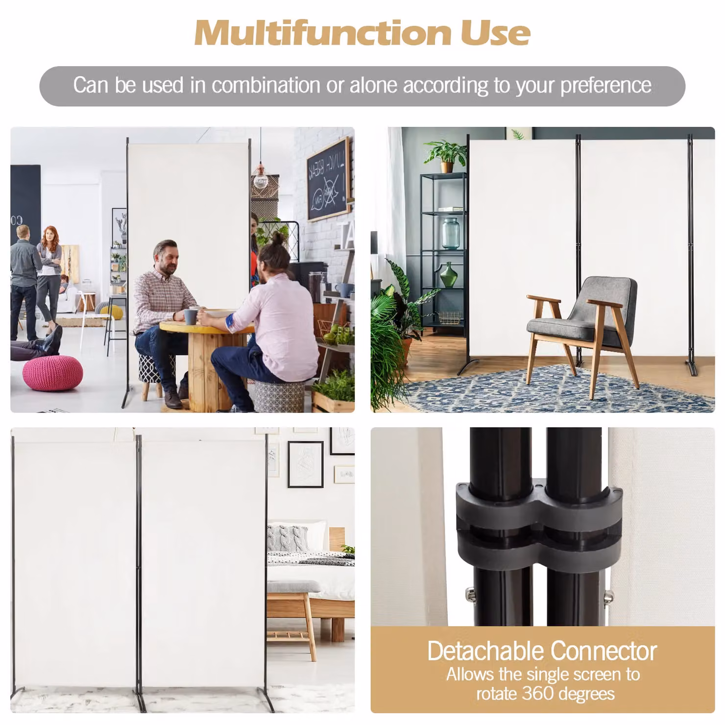 Costway 3 Panel Freestanding Folding Room Divider in White – 2