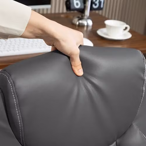 HOMCOM Modern Anthracite Grey Synthetic Leather Swivel Task Chair with Headrest and Armrests – 7