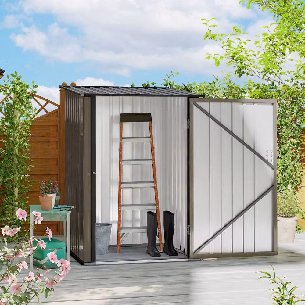 EONLION Brown Galvanised Steel Pent Outdoor Storage Shed W/D/H: 100 x 100 x 160 cm – 3