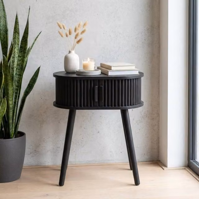 Garden Greatness Maison Ribbed Urban Bedside Table in Black, W: 30.0 cm, D: 40.0 cm, H: 53.0 cm