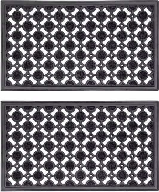 JVL Elipses Circles Rubber Doormat, 2 Pack, Black, W: 40 cm, D: 70 cm – 1