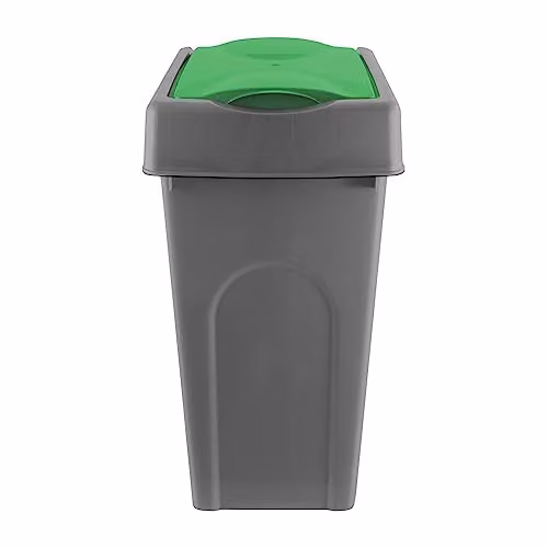 Simpa 50L Grey Square Plastic Recycling Bin with Green Flip Lid, W/D/H: 40 x 33 x 66 cm – 3