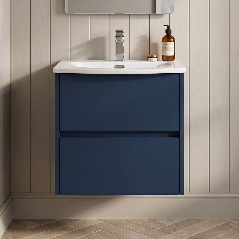 Balterley Chartley Contemporary 2 Drawer Wall Hung Vanity Basin Unit, Blue, Width: 50 cm – 2