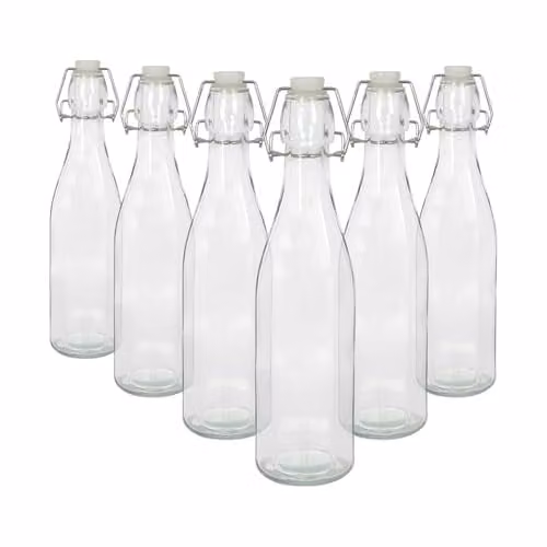 Argon Tableware 520ml Glass Bottles with Swing Top, Clear, Pack of 6