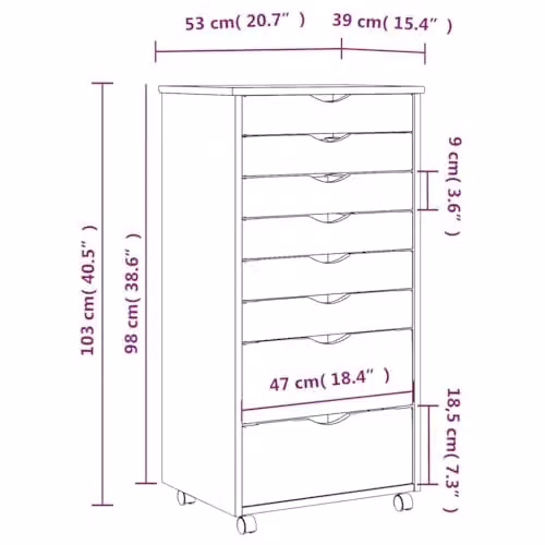 vidaXL Rolling Cabinet with Drawers in Moss Grey Solid Pine Wood – 3