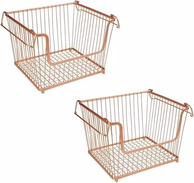 EONLION 2-Piece Stackable Metal Wire Storage Basket Set in Rose Gold, W: 50 cm, D: 50 cm, H: 50 cm – 1