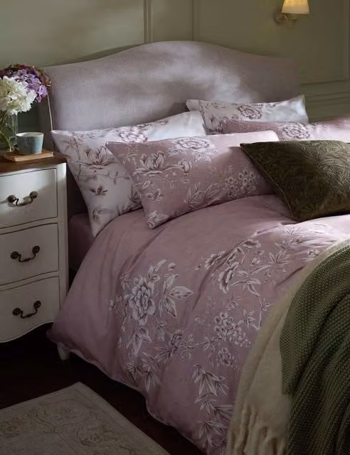 Laura Ashley Rowsham Garden Reversible Floral Cotton Pillowcases, 2 Pack, Pink Mix