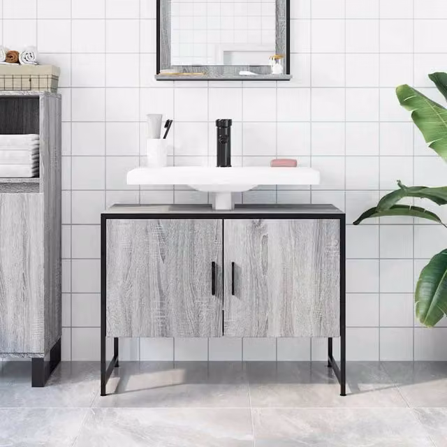 Berkfield Home Sturdy Bathroom Sink Cabinet in Grey Sonoma, W/D/H: 80 x 33 x 60 cm – 1