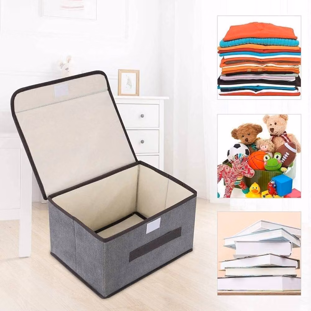Havendro Set of 3 Large Folding Fabric Clothes Storage Boxes with Lids, Grey – 5