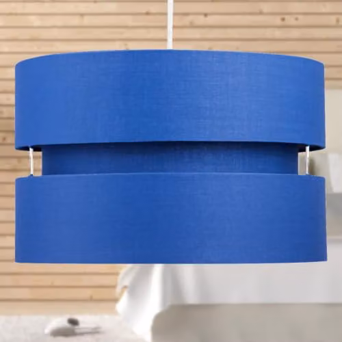 First Choice Lighting Pair of Blue Layered Fabric Easy Fit Round Light Shades – 3