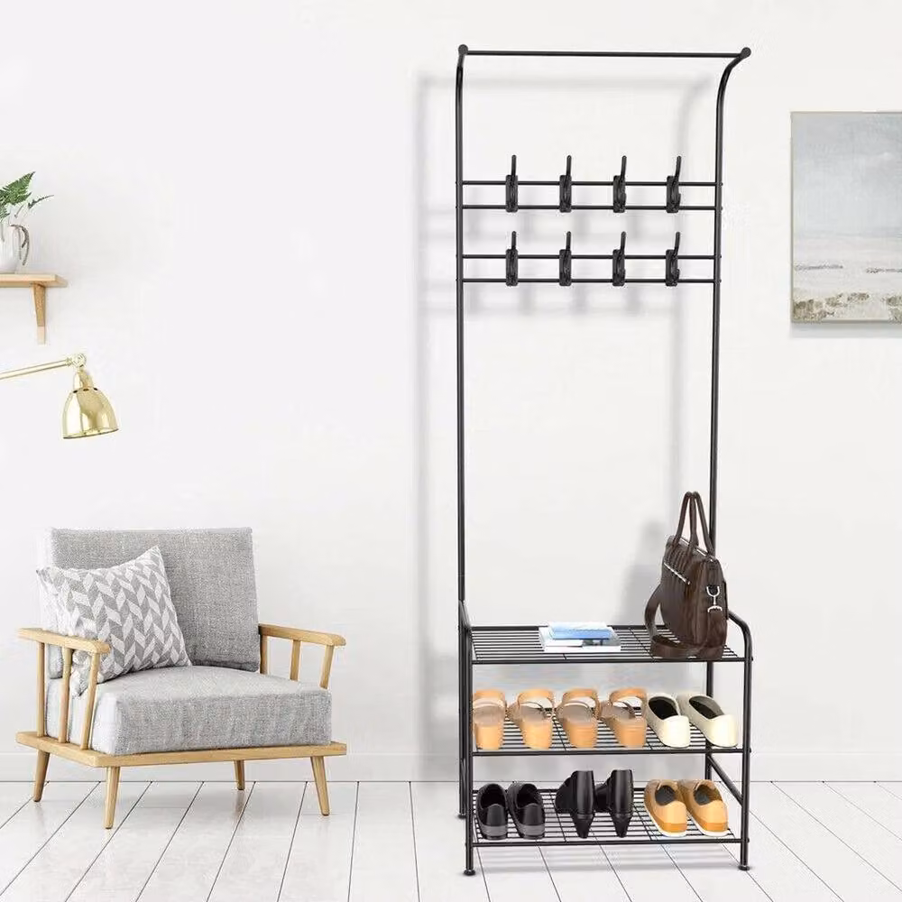 SPETLEK Hall Tree with Shoe Storage Bench and Coat Rack in Matt Black – 3