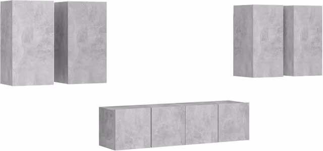 Berkfield Home 6 Piece Grey Concrete Effect Engineered Wood TV Cabinet Set with Lowboard and Wall Mounted Units