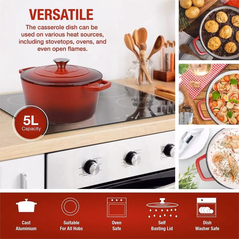 Nordara Red Enamelled Cast Iron Casserole Pot, 5 l – 3