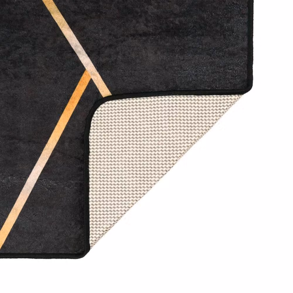 Berkfield Home Washable Anti Slip Rug in Black and Gold, W: 80 cm, L: 300 cm – 2
