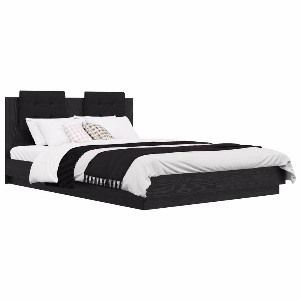 Berkfield Home Modern Bed Frame with Headboard and Under-Bed Lighting in Black Oak, W/D/H: 160 x 200 cm – 3