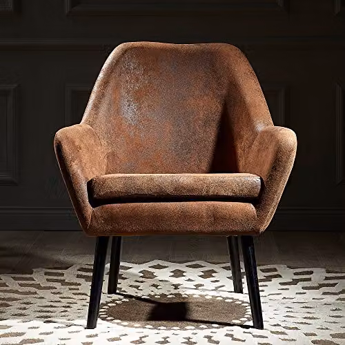 Teamson Home Midcentury Brown Fabric and Synthetic Leather Tub Armchair, W/D/H: 50.8 x 72.0 x 84.0 cm – 2