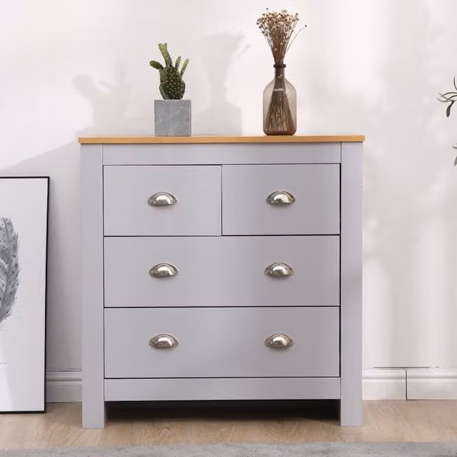 HMD Furniture Modern Grey Wooden Chest of 4 Drawers