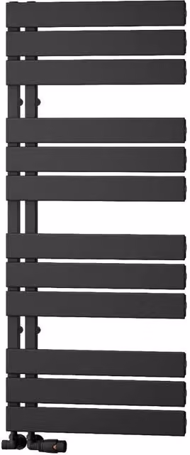 Bathroom Kingdom Vada Black Aluminium Flat Panel Heated Towel Rail W: 50 cm, H: 119 cm
