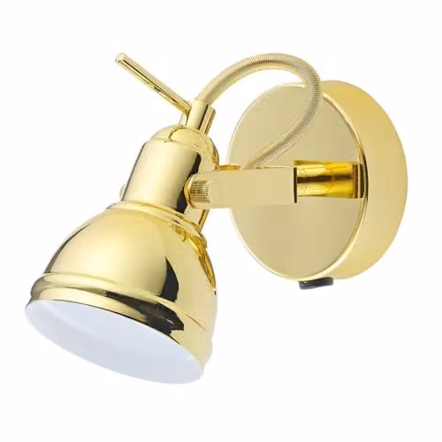 Happy Homewares Industrial Design Switched Wall Spot Light with Adjustable Head and Rocker Switch in Gold/Brass – 1