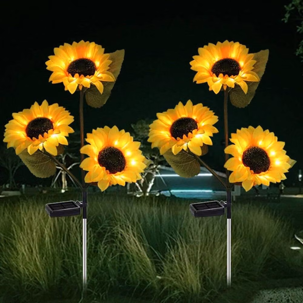 KORVIXA 2-Pack Solar Powered 3-Head LED Garden Lights in Yellow, Height: 100 cm – 3