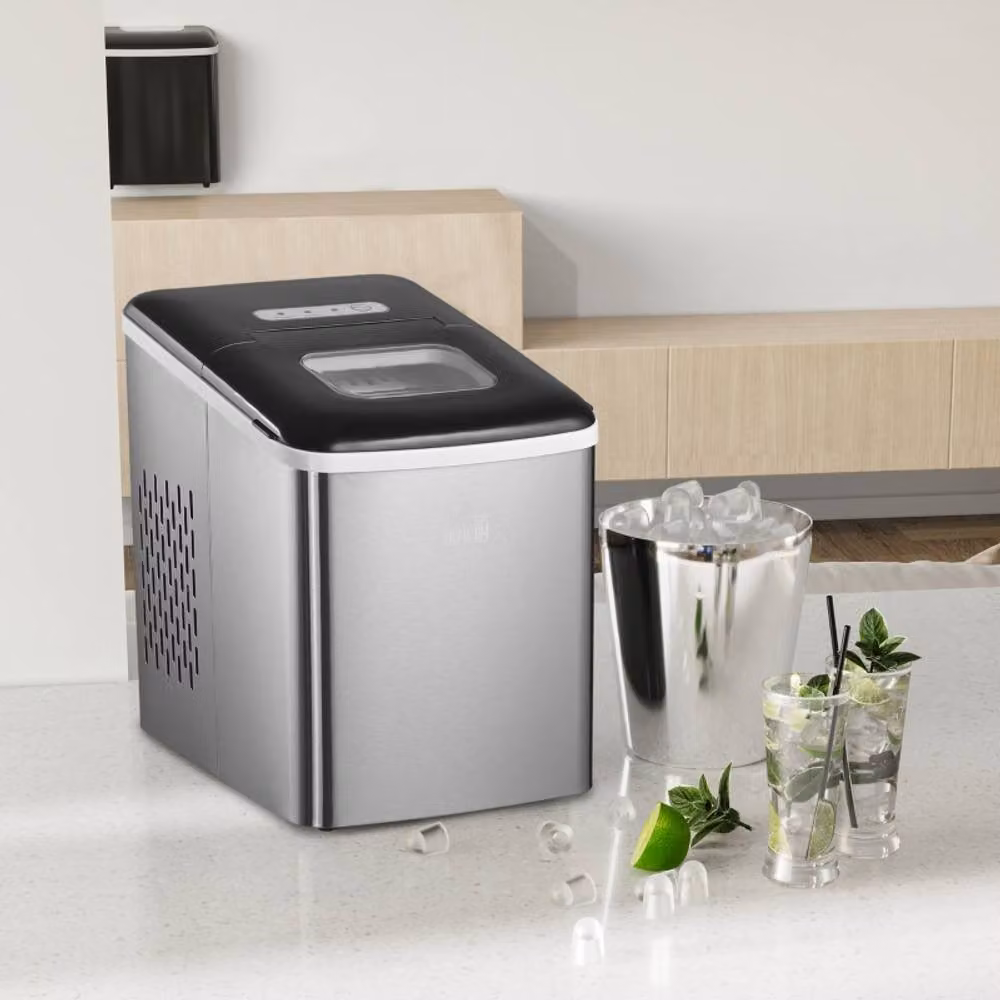 Rolipo Black and Silver Countertop Ice Maker Machine with 12kg Capacity and Stainless Steel Finish – 6