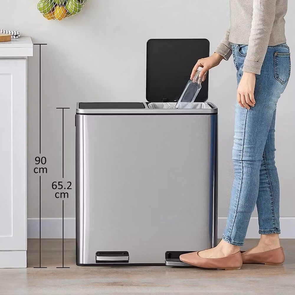 SPETLEK 2 Compartment Stainless Steel Step On Kitchen Trash Can, Silver – 4