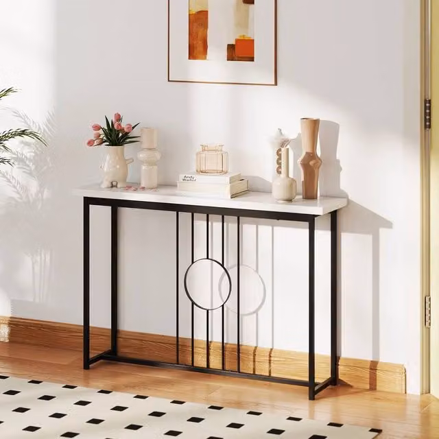 VOGREX Modern Faux Marble Rectangular Entryway Table in Gold and Multicolour, W/D/H: 120 x 81 x 3 cm