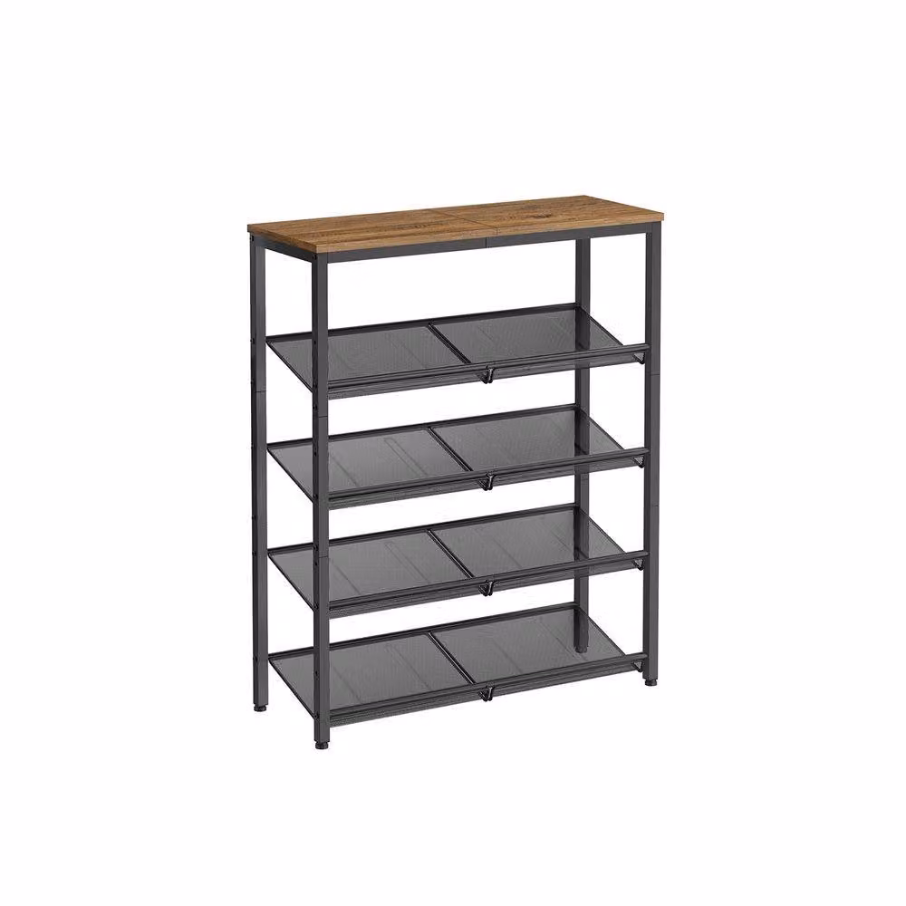 Pirlo Plush 5 Tier Industrial Shoe Rack Hallway Storage Organiser in Brown, H 75 cm x W 75 cm x D 30 cm – 5