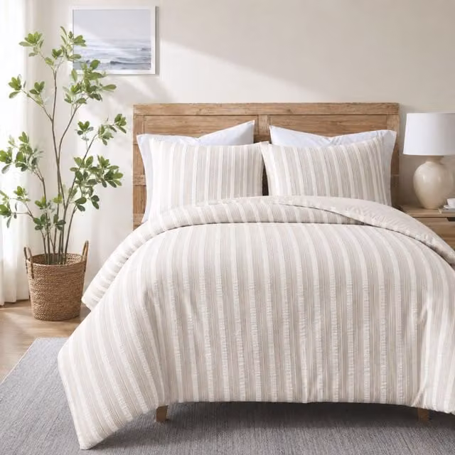 Ezysleep Woven Waffle Duvet Cover Set in Beige, 200 x 200 cm