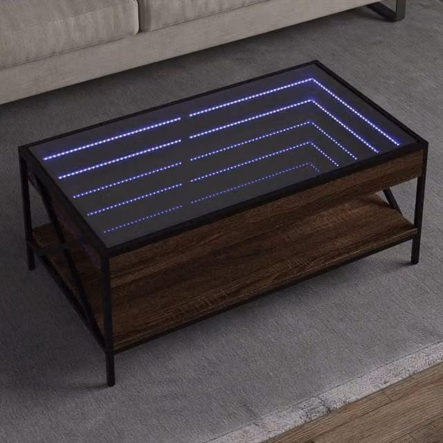 Berkfield Home Infinity LED Coffee Table in Brown Oak, W/D/H: 90 x 50 x 38 cm