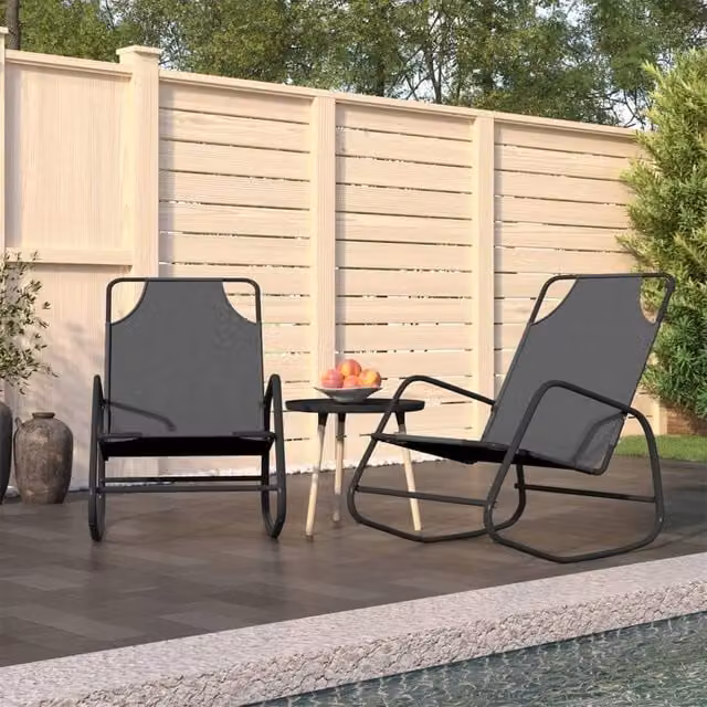 Berkfield Home Set of 2 Grey Rocking Sun Loungers with Powder Coated Steel and Textilene Fabric