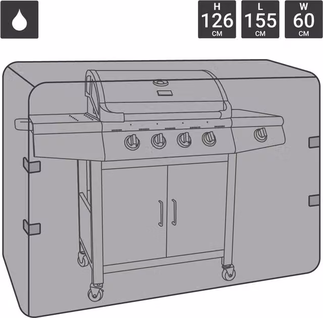 Charles Bentley Universal Large Gas Grill Cover, Black, W/D/H: 126 x 60 x 60 cm