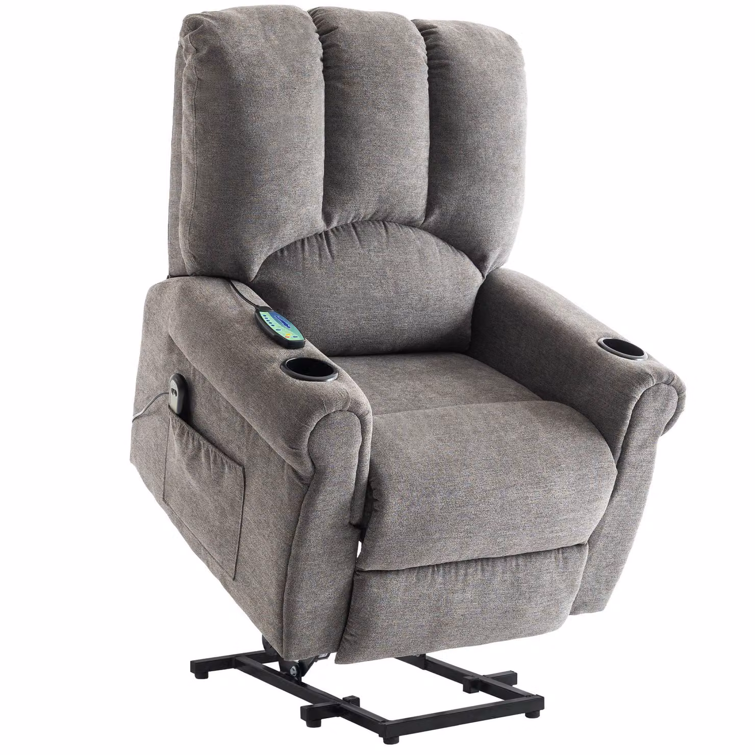 Aosom UK Electric Power Lift Recliner Chair with Single Motor, Heated Massage, Stand Assist, Storage Pockets and Cup Holders, Grey, H 108 x W 91 x D 90 cm – 2