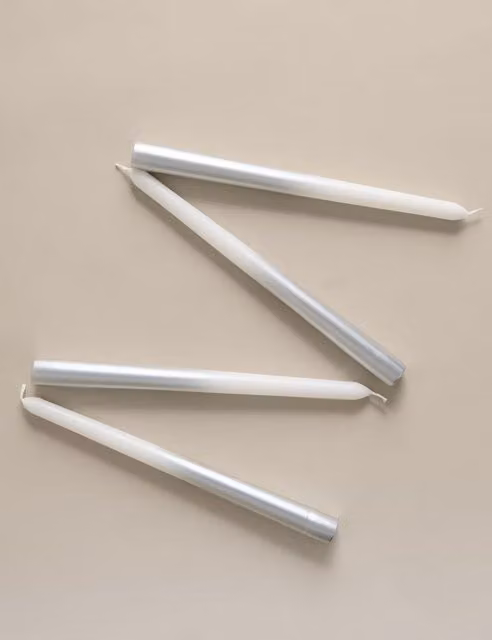 M&S Set of 4 Metallic Ombre Dinner Candles in Silver Mix
