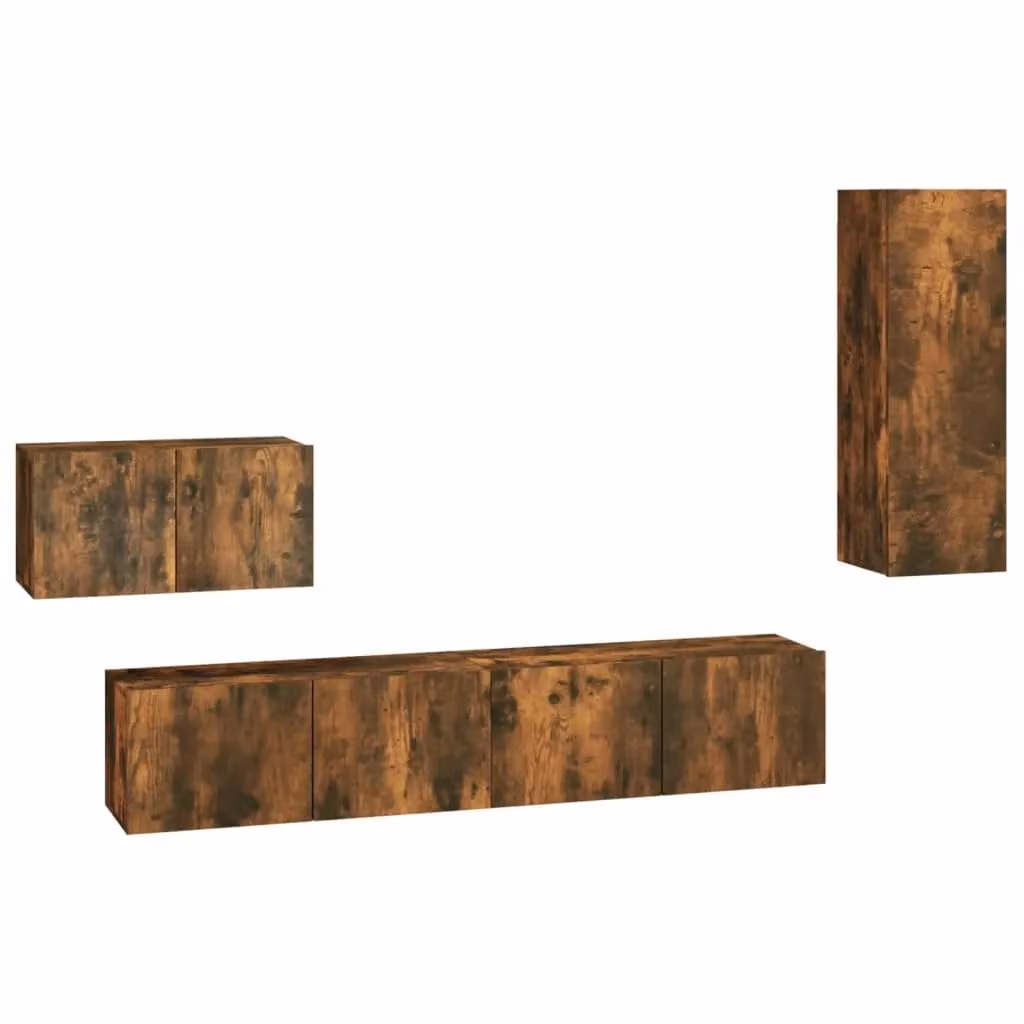 Berkfield Home 4 Piece Smoked Oak TV Cabinet Set in Brown – 2